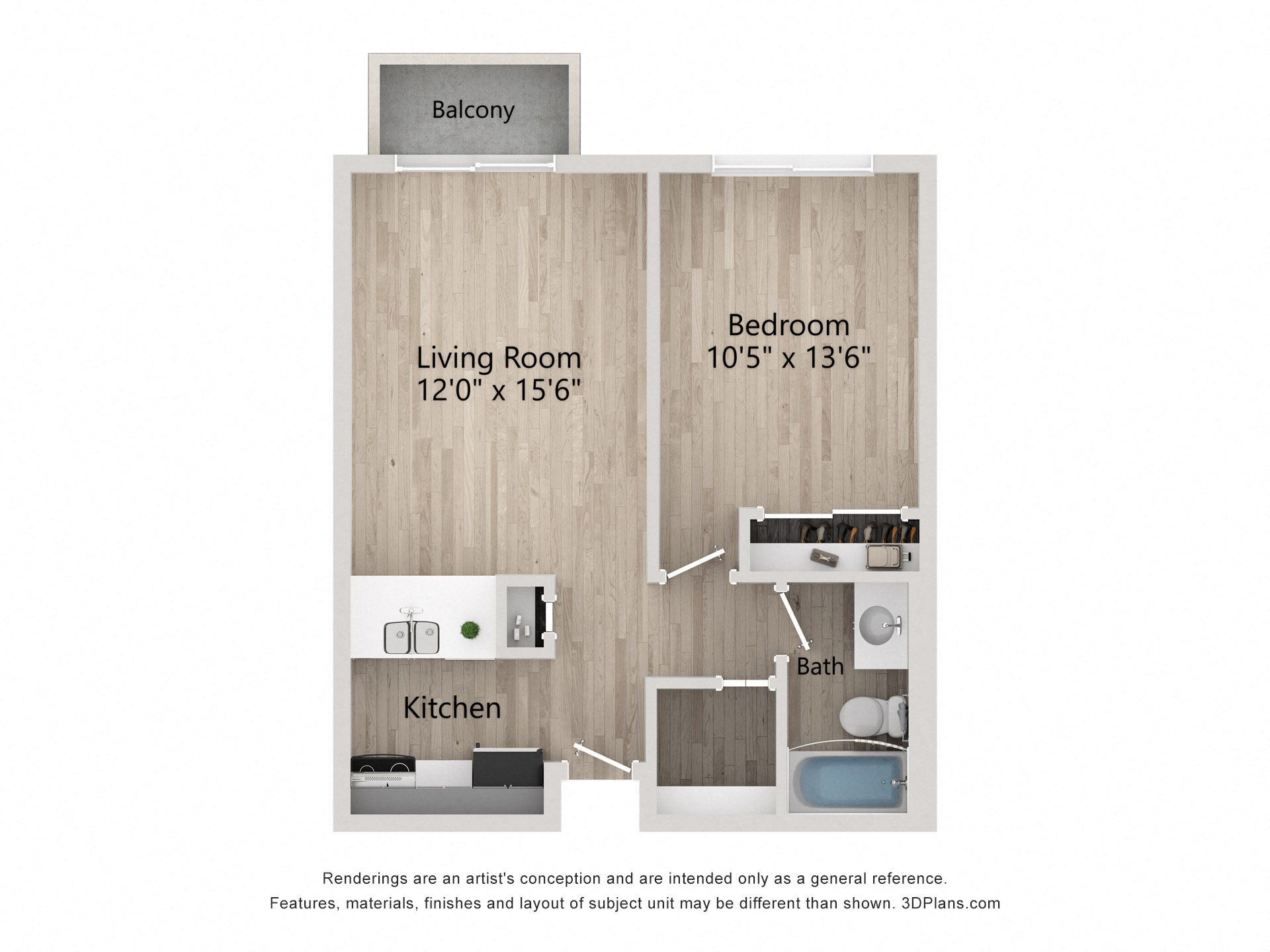 One-Bedroom Floor Plan at Grand Plaza Senior Apartments in Los Angeles CA